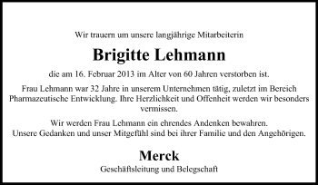Traueranzeige von Brigitte Lehmann von Echo-Zeitungen (Gesamtausgabe)