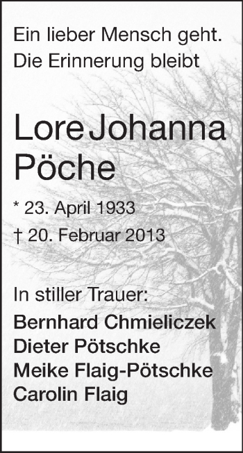 Traueranzeige von Lore Johanna Pöche von Echo-Zeitungen (Gesamtausgabe)