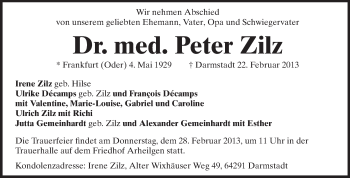 Traueranzeige von Peter Zilz von Echo-Zeitungen (Gesamtausgabe)