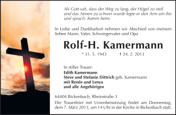 Traueranzeige von Rolf-H. Kamermann von Echo-Zeitungen (Gesamtausgabe)