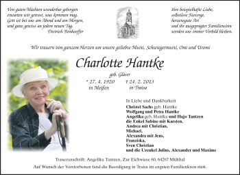 Traueranzeige von Charlotte Hantke von Echo-Zeitungen (Gesamtausgabe)