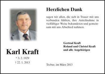 Traueranzeige von Karl Kraft von Rüsselsheimer Echo, Groß-Gerauer-Echo, Ried Echo