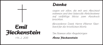 Traueranzeige von Emil Fleckenstein von Echo-Zeitungen (Gesamtausgabe)