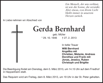 Traueranzeige von Gerda Bernhard von Starkenburger Echo