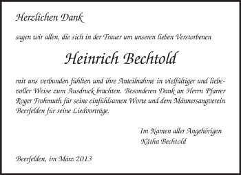 Traueranzeige von Heinrich Bechthold von Odenwälder Echo