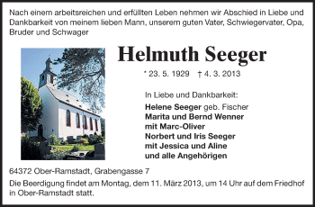Traueranzeige von Helmuth Seeger von Echo-Zeitungen (Gesamtausgabe)