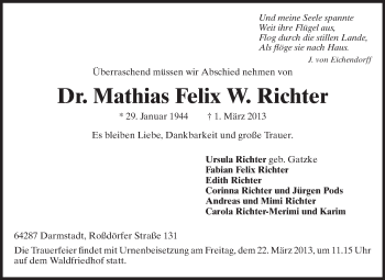 Traueranzeige von Mathias Felix Richter von Echo-Zeitungen (Gesamtausgabe)