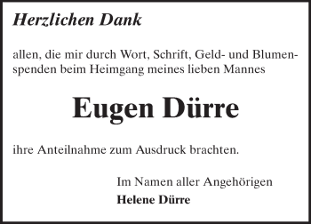 Traueranzeige von Eugen Dürre von Echo-Zeitungen (Gesamtausgabe)