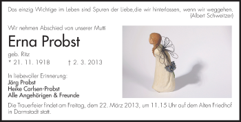 Traueranzeige von Erna Probst von Echo-Zeitungen (Gesamtausgabe)