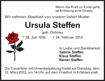Traueranzeige von Ursula Steffen von Rüsselsheimer Echo, Groß-Gerauer-Echo, Ried Echo