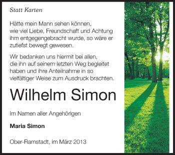 Traueranzeige von Wilhelm Simon von Echo-Zeitungen (Gesamtausgabe)