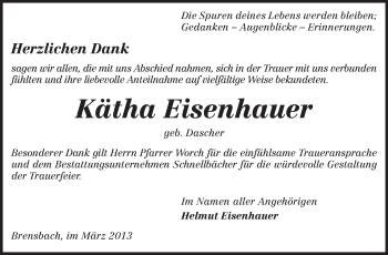 Traueranzeige von Kätha Eisenhauer von Echo-Zeitungen (Gesamtausgabe)