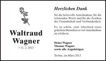 Traueranzeige von Waltraud Wagner von Rüsselsheimer Echo, Groß-Gerauer-Echo, Ried Echo