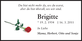 Traueranzeige von Brigitte Horlebein von Echo-Zeitungen (Gesamtausgabe)