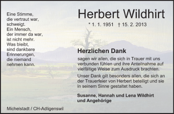 Traueranzeige von Herbert Wildhirt von Odenwälder Echo