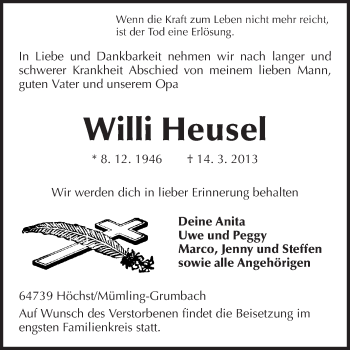 Traueranzeige von Anita Heusel von Odenwälder Echo