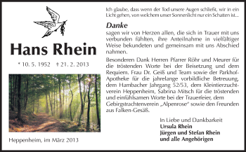 Traueranzeige von Hans Rhein von Starkenburger Echo