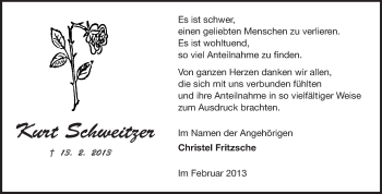 Traueranzeige von Kurt Schweitzer von Echo-Zeitungen (Gesamtausgabe)