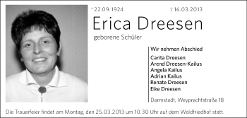 Traueranzeige von Erica Dreesen von Echo-Zeitungen (Gesamtausgabe)