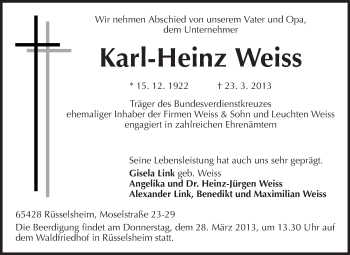 Traueranzeige von Karl-Heinz Weiss von Rüsselsheimer Echo, Groß-Gerauer-Echo, Ried Echo