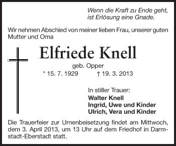 Traueranzeige von Elfriede Knell von Echo-Zeitungen (Gesamtausgabe)