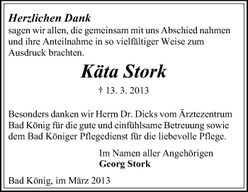 Traueranzeige von Käta Stork von Echo-Zeitungen (Gesamtausgabe)