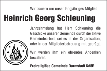 Traueranzeige von Heinrich Georg Schleuning von Echo-Zeitungen (Gesamtausgabe)