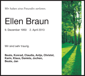 Traueranzeige von Eleonore Braun von Echo-Zeitungen (Gesamtausgabe)