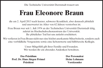 Traueranzeige von Eleonore Braun von Echo-Zeitungen (Gesamtausgabe)