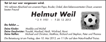 Traueranzeige von Helmut Weil von Echo-Zeitungen (Gesamtausgabe)