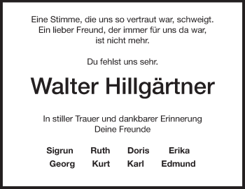Traueranzeige von Walter Hillgärtner von Echo-Zeitungen (Gesamtausgabe)