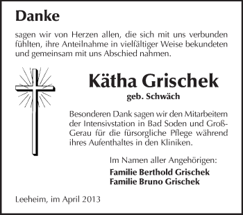Traueranzeige von Kätha Grischek von Rüsselsheimer Echo, Groß-Gerauer-Echo, Ried Echo