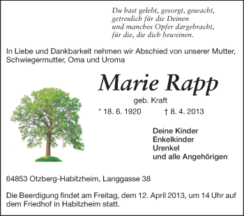 Traueranzeige von Marie Rapp von Echo-Zeitungen (Gesamtausgabe)