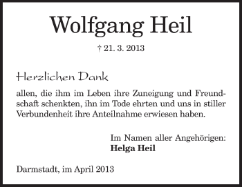 Traueranzeige von Wolfgang Heil von Echo-Zeitungen (Gesamtausgabe)