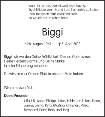 Traueranzeige von Birgit Kobbe-Gipper von Darmstädter Echo, Odenwälder Echo, Rüsselsheimer Echo, Groß-Gerauer-Echo, Ried Echo