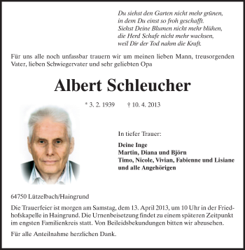 Traueranzeige von Albert Schleucher von Echo-Zeitungen (Gesamtausgabe)