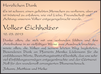 Traueranzeige von Volker Eichholzer von Rüsselsheimer Echo, Groß-Gerauer-Echo, Ried Echo