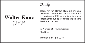 Traueranzeige von Walter Kunz von Echo-Zeitungen (Gesamtausgabe)