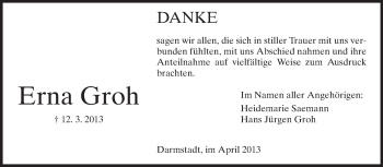Traueranzeige von Erna Groh von Echo-Zeitungen (Gesamtausgabe)
