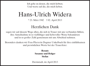 Traueranzeige von Hans-Ulrich Widera von Echo-Zeitungen (Gesamtausgabe)