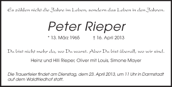 Traueranzeige von Peter Rieper von Echo-Zeitungen (Gesamtausgabe)