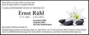 Traueranzeige von Ernst Rühl von Echo-Zeitungen (Gesamtausgabe)