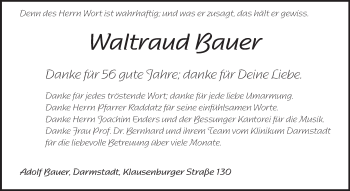 Traueranzeige von Waltraud Bauer von Echo-Zeitungen (Gesamtausgabe)