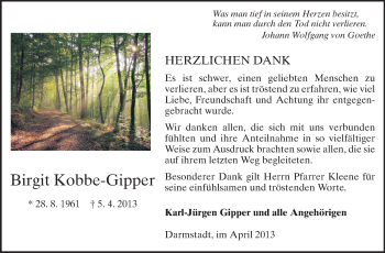 Traueranzeige von Birgit Kobbe-Gipper von Echo-Zeitungen (Gesamtausgabe)