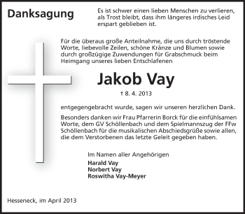 Traueranzeige von Jakob Vay von Odenwälder Echo