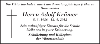 Traueranzeige von Adolf Krämer von Echo-Zeitungen (Gesamtausgabe)