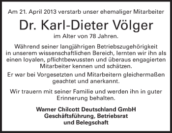 Traueranzeige von Karl-Dieter Völger von Echo-Zeitungen (Gesamtausgabe)