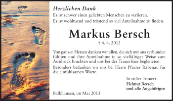 Traueranzeige von Markus Bersch von Echo-Zeitungen (Gesamtausgabe)