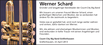 Traueranzeige von Werner Schard von Echo-Zeitungen (Gesamtausgabe)