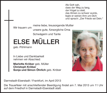 Traueranzeige von Else Müller von Echo-Zeitungen (Gesamtausgabe)